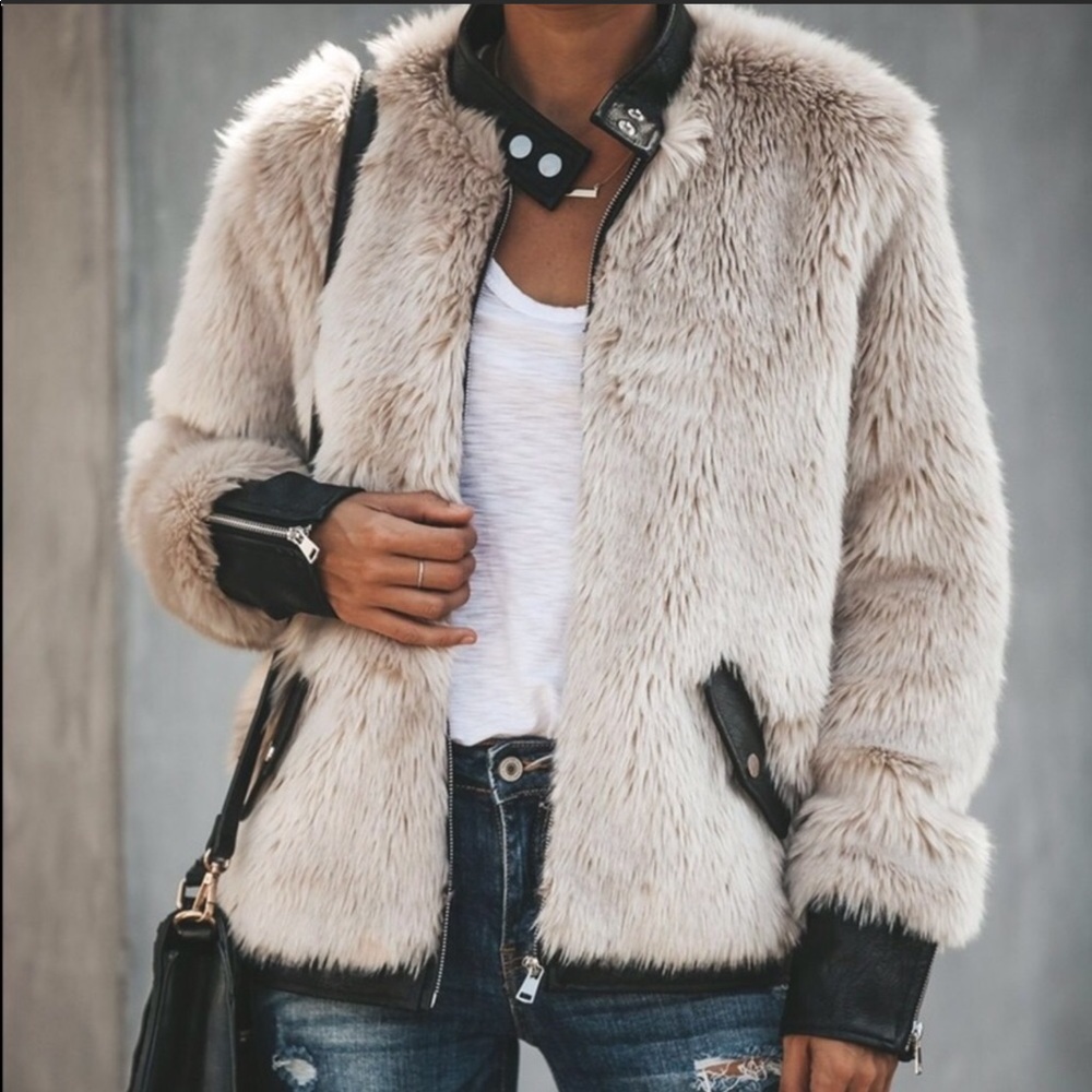 VICI Vanity Faux Fur and leather trimmed jacket